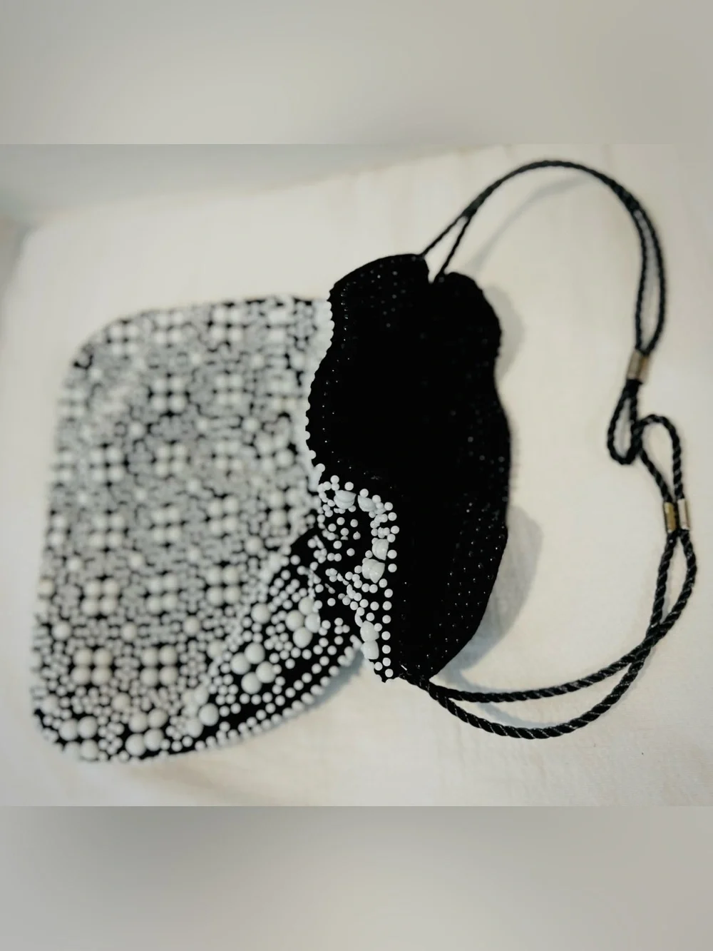 Vintage Beaded Candy Dot Reversible Drawstring Pouch Bag Purse Hippie Whimsical